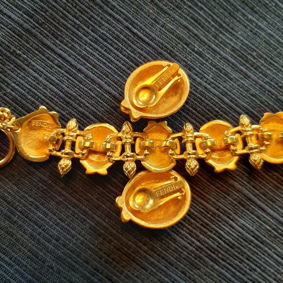 Vintage Fendi Necklace and Clip-on Earring Set - Picture 2 of 2
